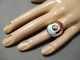 Important Inlay Master Native American Zuni Turquoise Coral Sterling Silver Ring-Nativo Arts