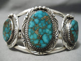 Vivid Blue Vintage Native American Navajo Spiderweb Turquoise Sterling Silver Bracelet-Nativo Arts