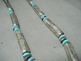 One Of The Biggest Ever Tubule Sterling Silver Turquoise Native American Navajo Necklace-Nativo Arts