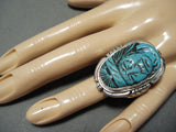 Native American Incredibly Intricate Hand Carved Turquoise Indian Sterling Silver Ring-Nativo Arts