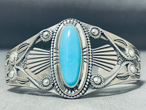 Dynamic Vintage Native American Navajo Sleeping Beauty Turquoise Sterling Silver Bracelet-Nativo Arts
