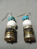 Amazing Vintage Native American Navajo Singer Turquoise Gold Sterling Silver Earrings-Nativo Arts