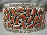 Huge Chunky Red Coral Native American Navajo Sterling Silver Bracelet Cuff-Nativo Arts