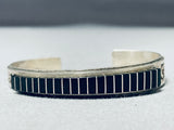 Fascinating Vintage Native American Zuni Jet Inlay Squares Sterling Silver Graduated Bracelet-Nativo Arts