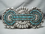 Gargantuan Vintage Native American Navajo Turquoise Sterling Silver Pin Old-Nativo Arts