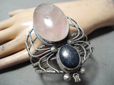 Colossal Vintage Native American Navajo Rose Quartz Lapis Bug Sterling Silver Bracelet-Nativo Arts