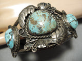 Native American Early 1900's Vintage Navajo Royston Turquoise Sterling Silver Bracelet Old-Nativo Arts