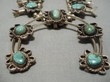 Heavy!! Vintage Native American Navajo Royston Turquoise Sterling Silver Squash Blossom Necklace-Nativo Arts