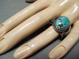 Signed Vintage Native American Navajo Red Mountain Turquoise Sterling Silver Ring-Nativo Arts