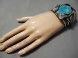 Opulent Vintage Native American Navajo Lone Mountain Turquoise Sterling Silver Bracelet Old-Nativo Arts