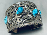 Jack Chatter 101 Grams Vintage Native American Navajo Turquoise Sterling Silver Bracelet-Nativo Arts