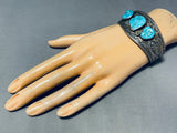 Magnificent Vintage Native American Navajo Morenci Turquoise Sterling Silver Bracelet Signed-Nativo Arts