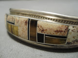 Superior Vintage Native American Navajo Inlaid Heishi Sterling Silver Bracelet Cuff-Nativo Arts