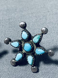 Marvelous Vintage Native American Zuni Blue Gem Turquoise Sterling Silver Star Earrings-Nativo Arts