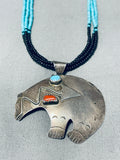 Native American One Of The Most Unique Brownbear Turquoise Sterling Silver Necklace-Nativo Arts