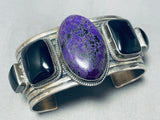 Best Vintage Native American Navajo Sugulite Jet Sterling Silver Bracelet Cuff-Nativo Arts