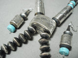 Signed Huge Tubule Native American Navajo Turquoise Sterling Silver Necklace-Nativo Arts