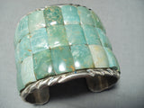 One Of The Biggest Best Native American Green Turquoise Sterling Silver Bracelet-Nativo Arts