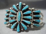 Stunning Vintage Native American Navajo Turquoise Sun Sterling Silver Bracelet Cuff-Nativo Arts