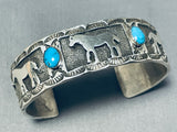 Superior Native American Navajo Kingman Turquoise Sterling Silver Bracelet Horses-Nativo Arts