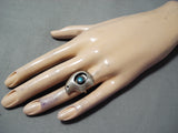 Unique Vintage Native American Navajo Turquoise Sterling Silver Bear Shadowbox Ring Old-Nativo Arts