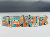 One Of The Most Intricate Vintage Native American Navajo Turquoise Sterling Silver Bracelet-Nativo Arts