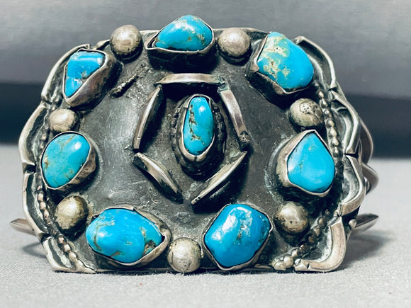 Chunky Older Vintage Native American Navajo Turquoise Sterling Silver Bracelet Cuff-Nativo Arts