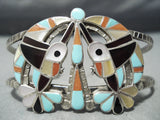One Most Intricate Vintage Native American Zuni Hummingbird Turquoise Sterling Silver Bracelet-Nativo Arts