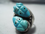 One Of The Best Vintage Native American Zuni Frog Fetish Sterling Silver Ring Old-Nativo Arts