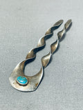 Elegant Vintage Native American Navajo Old Kingman Turquoise Sterling Silver Hair Pin-Nativo Arts