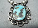Marvelous Vintage Native American Navajo Kingman Turquoise Sterling Silver Necklace Old-Nativo Arts