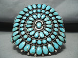 One Of Biggest Best Vintage Native American Navajo Turquoise Cluster Sterling Silver Bracelet-Nativo Arts