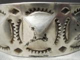 Earlier 1900's Vintage Native American Navajo Big Shell Sterling Silver Repoussed Bracelet Old-Nativo Arts