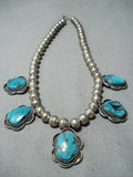 Outstanding Vintage Native American Navajo Morenci Turquoise Sterling Silver Necklace Old-Nativo Arts