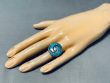 Twirling Turquoise Vintage Native American Zuni Sterling Silver Ring Old-Nativo Arts