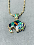 Heavy Solid 14k Gold Vintage Native American Navajo Double Sided Turquoise Necklace-Nativo Arts