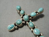 Marvelous Vintage Native American Navajo Green Turquoise Sterling Silver Cross Pendant-Nativo Arts