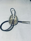 Massive Hand Carved Black Bear Vintage Native American Navajo Turquoise Sterling Silver Bolo Tie-Nativo Arts
