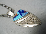 Intricate!! Vintage Native American Navajo Turquoise Lapis Sterling Silver Necklace-Nativo Arts
