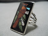 Native American Important Harlan Coonsis Cardinal Motif Coral Sterling Silver Turquoise Ring-Nativo Arts