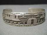 Detailed Vintage Native American Navajo Hand Tooled Sterling Silver Hogan Bracelet-Nativo Arts