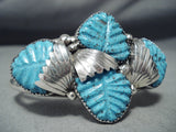 Turquoise Leaves Zuni Turquoise Sterling Silver Bracelet Native American-Nativo Arts