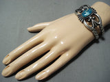 Signed Vintage Native American Navajo Gilbert Turquoise Sterling Silver Bracelet-Nativo Arts