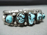 Striking Vintage Native American Navajo Godber Turquoise Sterling Silver Bracelet Old-Nativo Arts