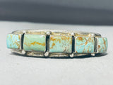Native American Myra Nastacio Vintage Navajo Squared Royston Turquoise Sterling Silver Bracelet-Nativo Arts
