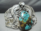 Swirling Leaves Vintage Native American Navajo Spiderweb Turquoise Sterling Silver Bracelet Old-Nativo Arts