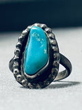 Early Vintage Native American Navajo Blue Gem Turquoise Sterling Silver Ring Old-Nativo Arts
