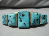 Exquisite Vintage Native American Navajo Squared Turquoise Sterling Silver Bracelet Old-Nativo Arts