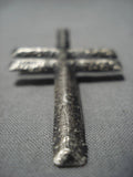 Amazing Vintage Native American Navajo Textured Cross Sterling Silver Pendant For Necklace-Nativo Arts