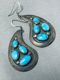 Unique Vintage Native American Navajo Old Kingman Turquoise Sterling Silver Earrings-Nativo Arts